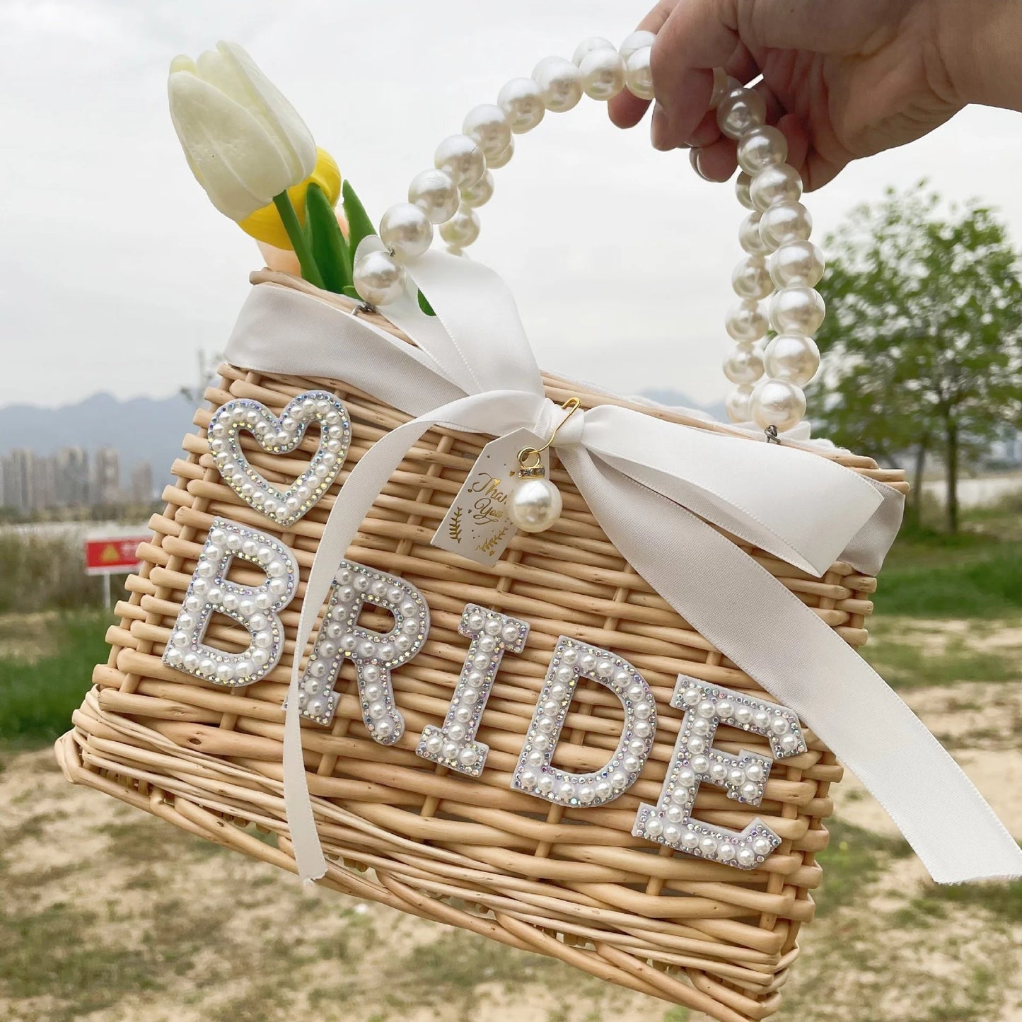 Bride Woven Basket with Pearls